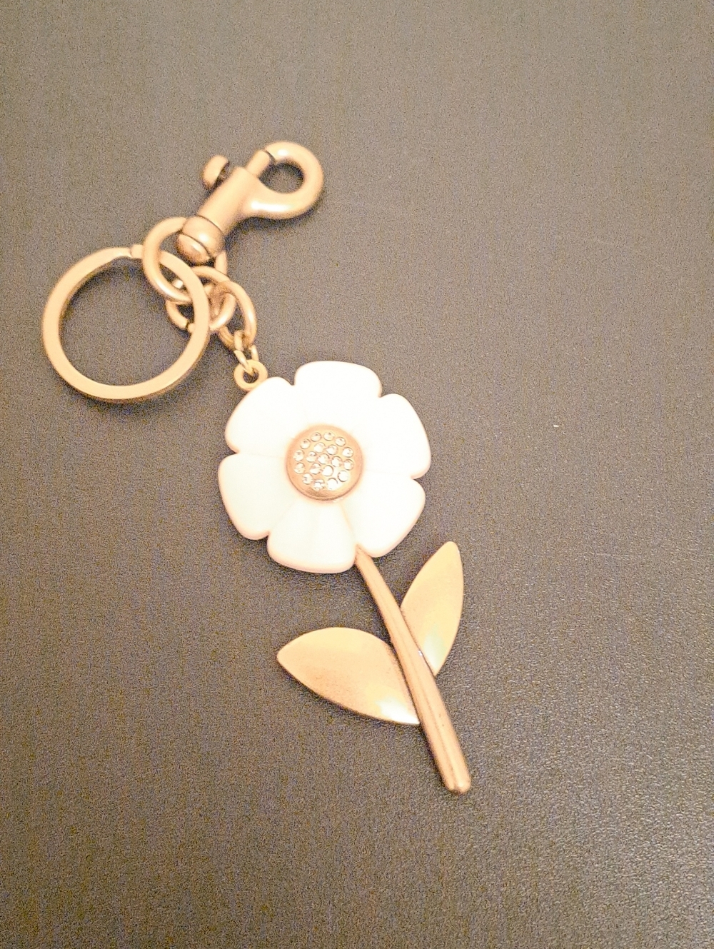 Gold and White Flower Keychain Charm - Women Accessories New in Package